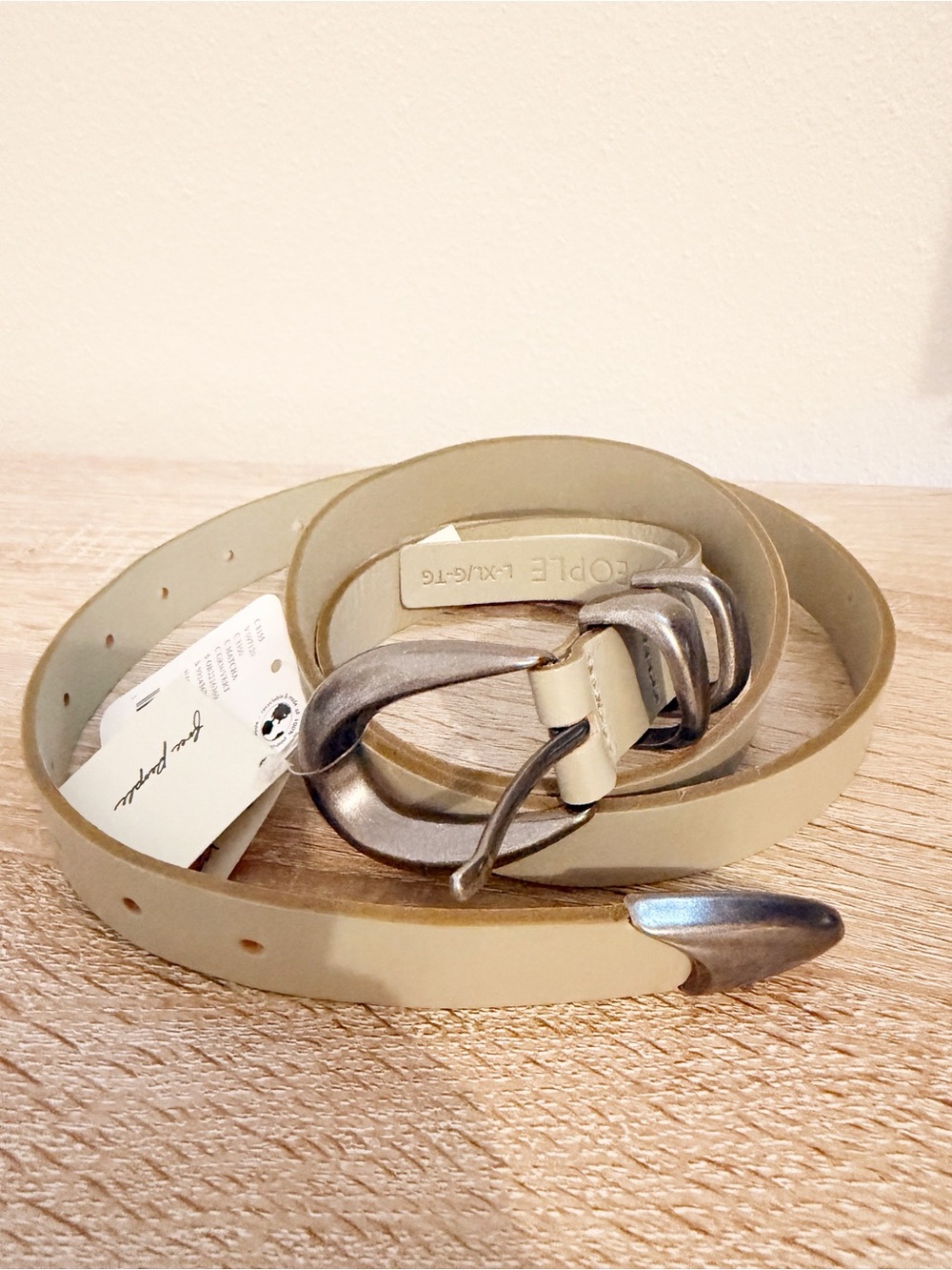 NWT Free People Match Green Leather Belt Silver Hardware Size L/XL *